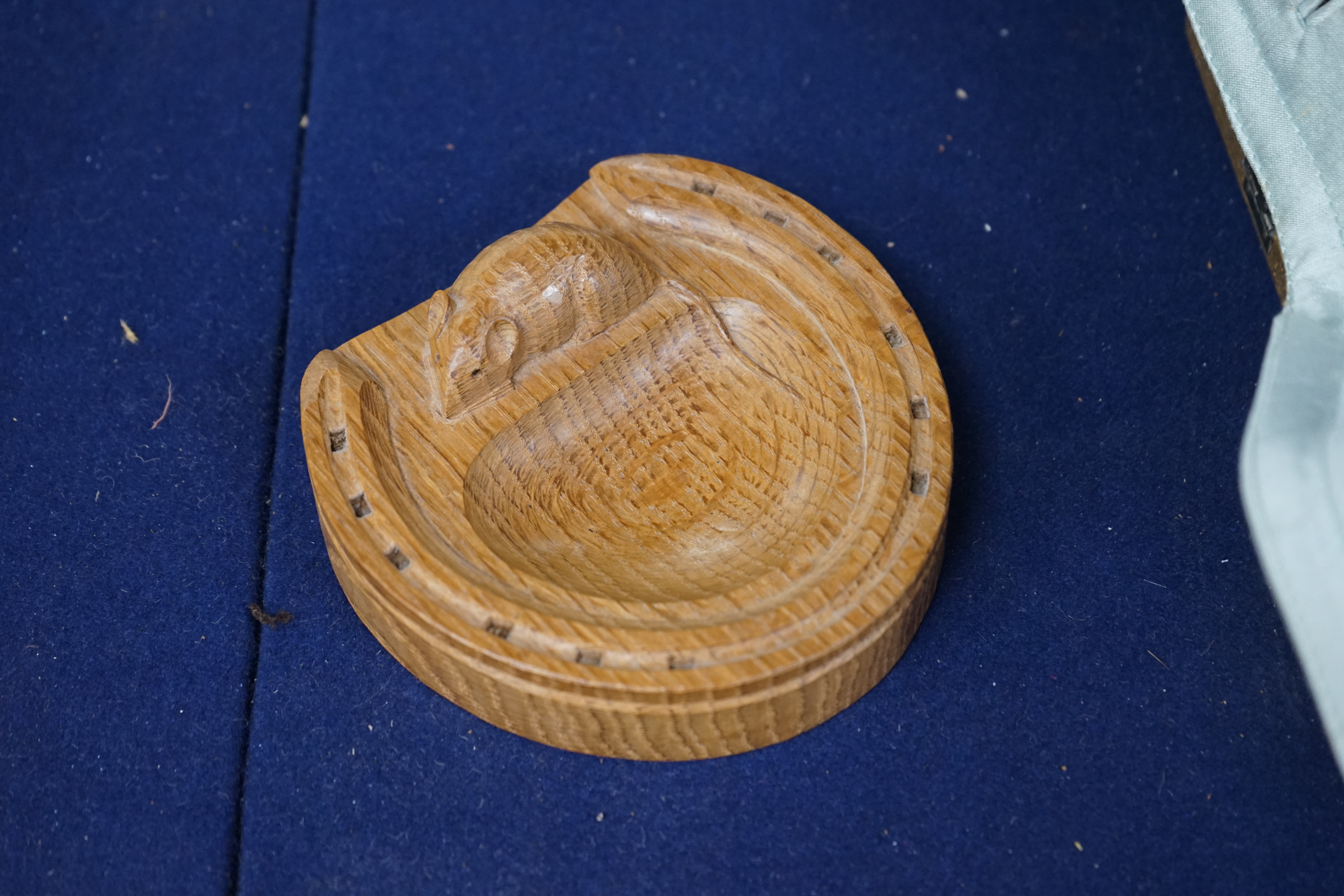 Workshop of Robert 'Mouseman' Thompson, an oak ‘horseshoe’ pin tray, 12.5cm. Condition - good